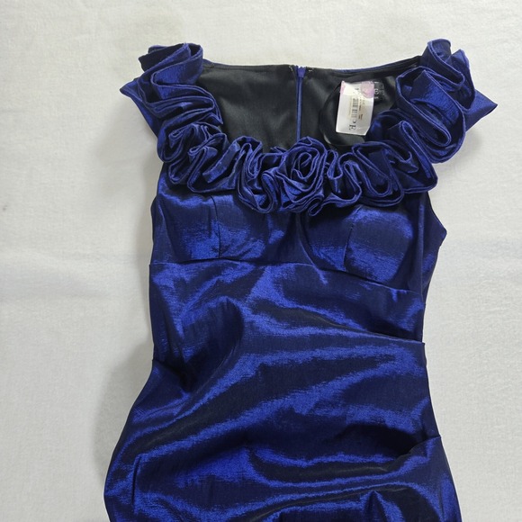 Xscape Dress Womens Gown Formal Evening Off Shoulder Stretch Blue Slit‎ Size 4 - Picture 6 of 16